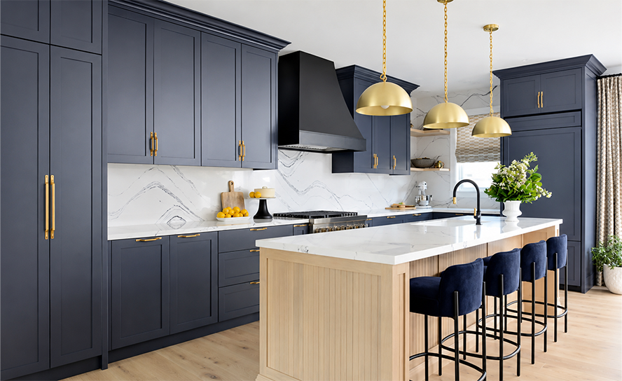 Navy wood grain cabinets